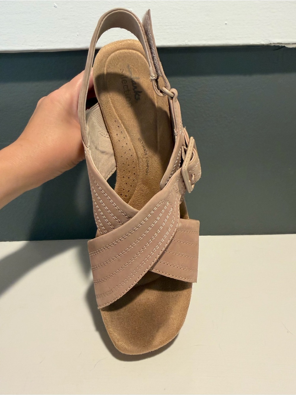 Clark’s Nerisa West Sand Nubuck Platform Slingback Sandals Size 9 - Picture 8 of 12